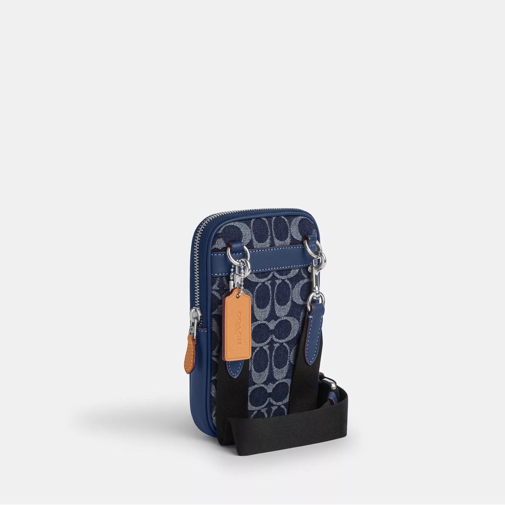 Coach Cy889 Aden Deep Blue Signature Denim Crossbody Pouch - Unisex